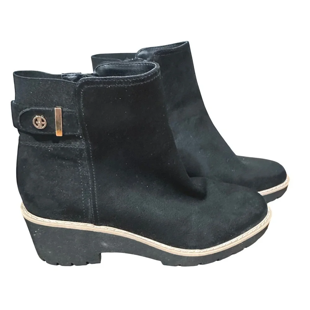 Giani Bernini Black Platform Lug Sole Ankle Boots Womens Size 8 Memory Foam